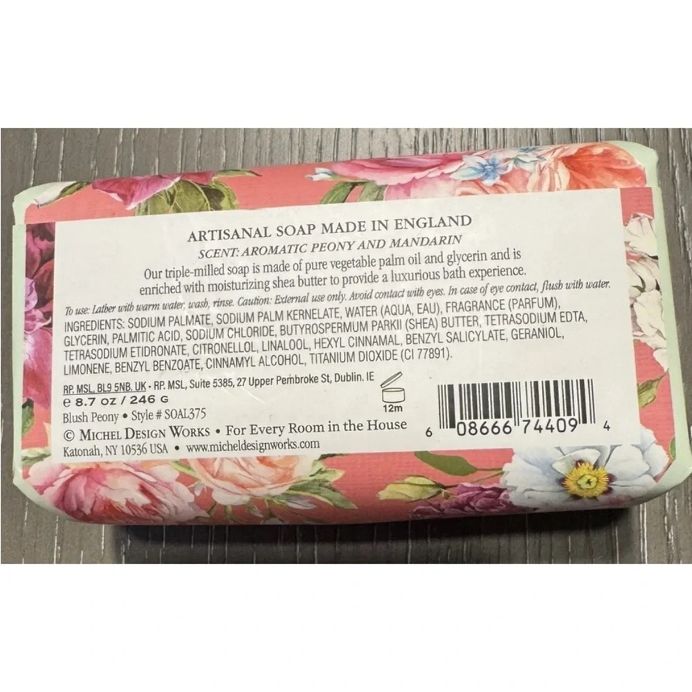 Michel Design Works Large Bath Soap Bar, Blush Peony 8.7 Oz